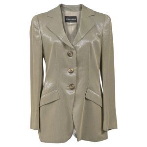 Giorgio Armani Sheered Stripe Single-Breasted Blazer in Beige Polyester